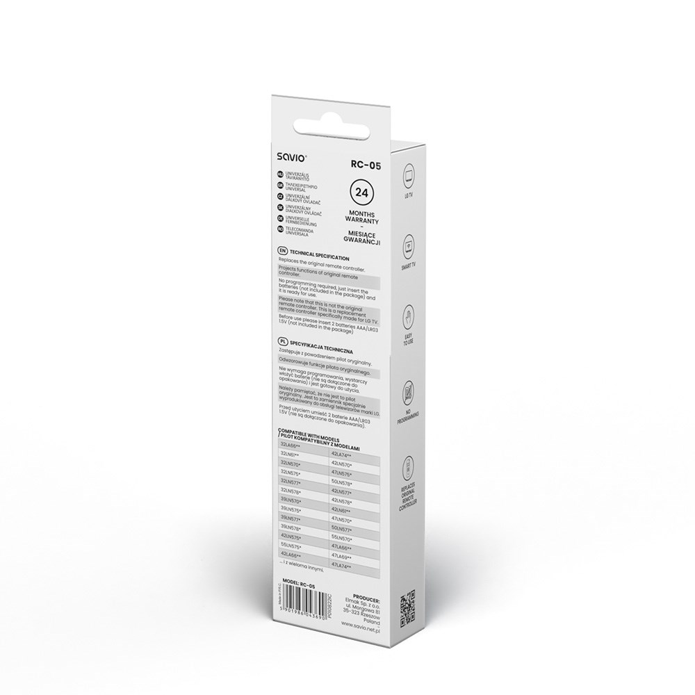 Telekomandë universale Savio RC-05, për TV, IR, e zezë
