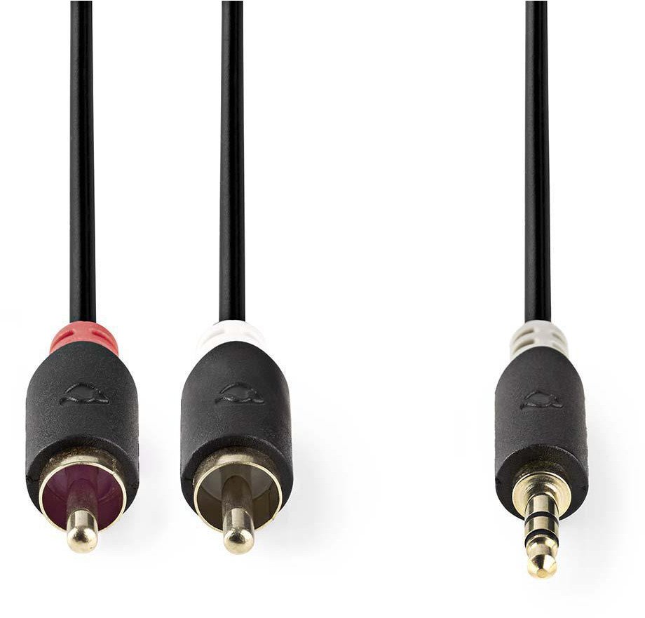 Kabllo audio OFC, 50cm, 3.5mm mashkull në 2xRCA mashkull, e zezë