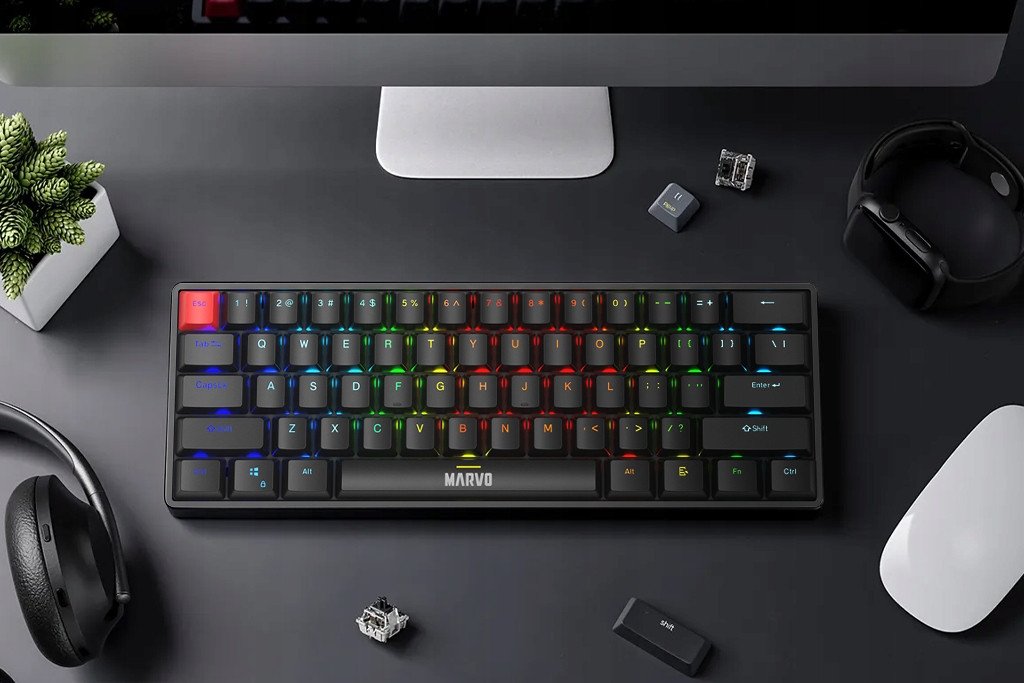 Tastierë gaming Marvo Scorpion KG933G Saber 61, mekanike, RGB, 60%, layout UK, e bardhë