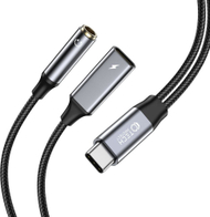 Аудио и полнач адаптер Tech-Protect UltraBoost, USB-C во 3,5 мм и Type-C, 60W, црн
