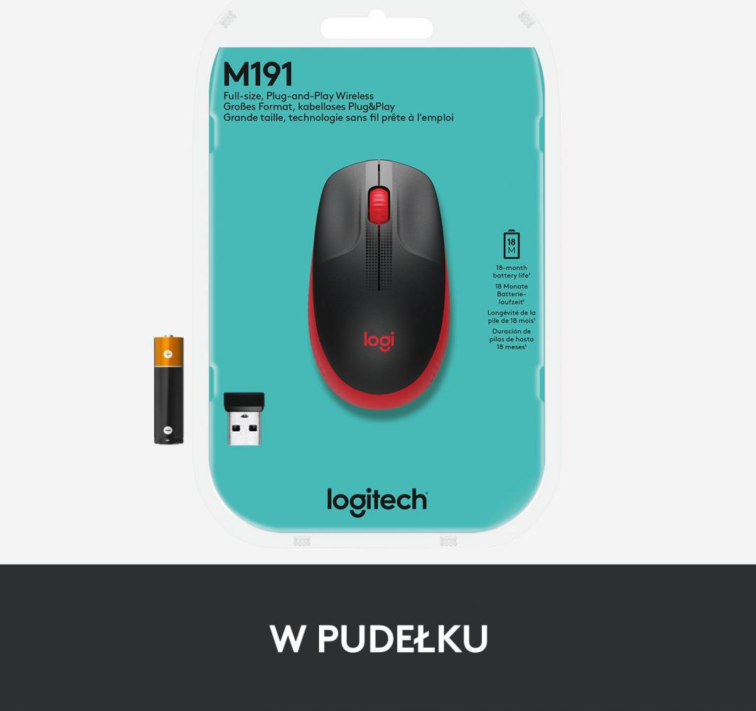 Maus Logitech M190, wireless, USB, i zi dhe i kuq