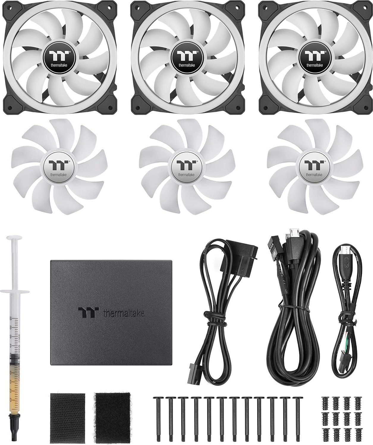 Ventilatorë PC Thermaltake SWAFAN 14 RGB, set 3x140mm me hub, të zinj