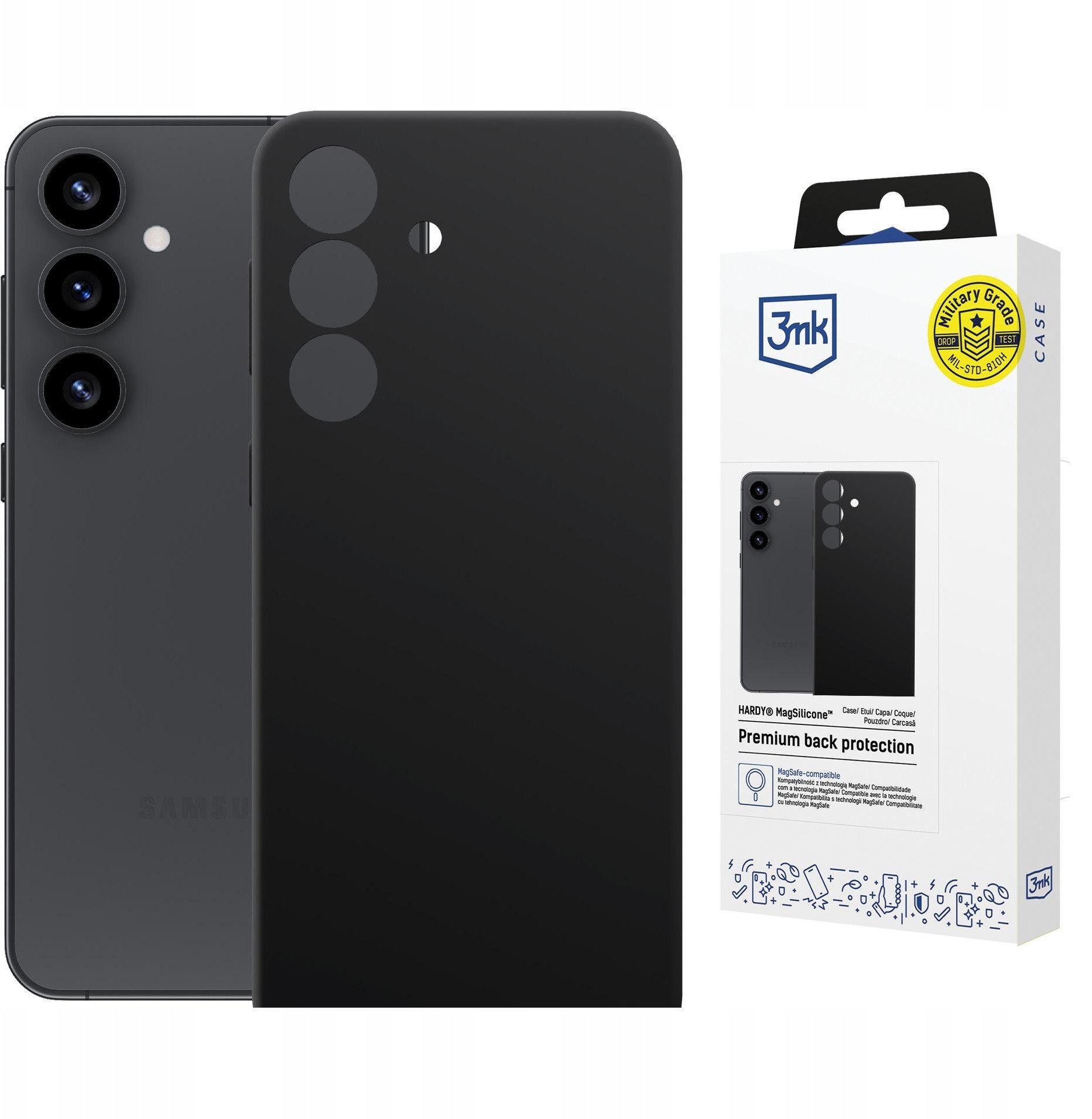 Mbështjellës telefoni 3MK Hardy MagSilicone për Samsung Galaxy S24, silikon, MagSafe, i zi