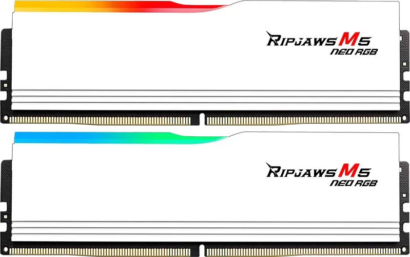 Memorie RAM G.Skill Ripjaws M5 Neo RGB DDR5, 32GB 6000MHz CL36, Dual Channel AMD EXPO, e bardhë RGB