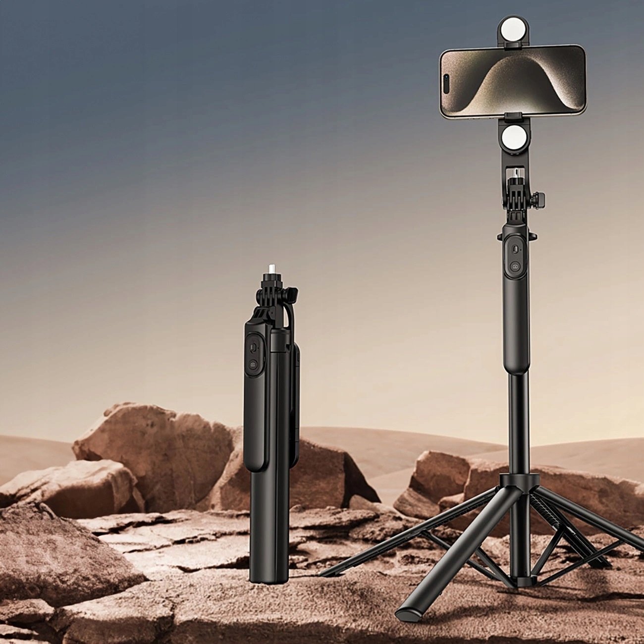 Selfie stick dhe tripod WH181D Y1S, 1.75 m, drita LED dyshe, i zi