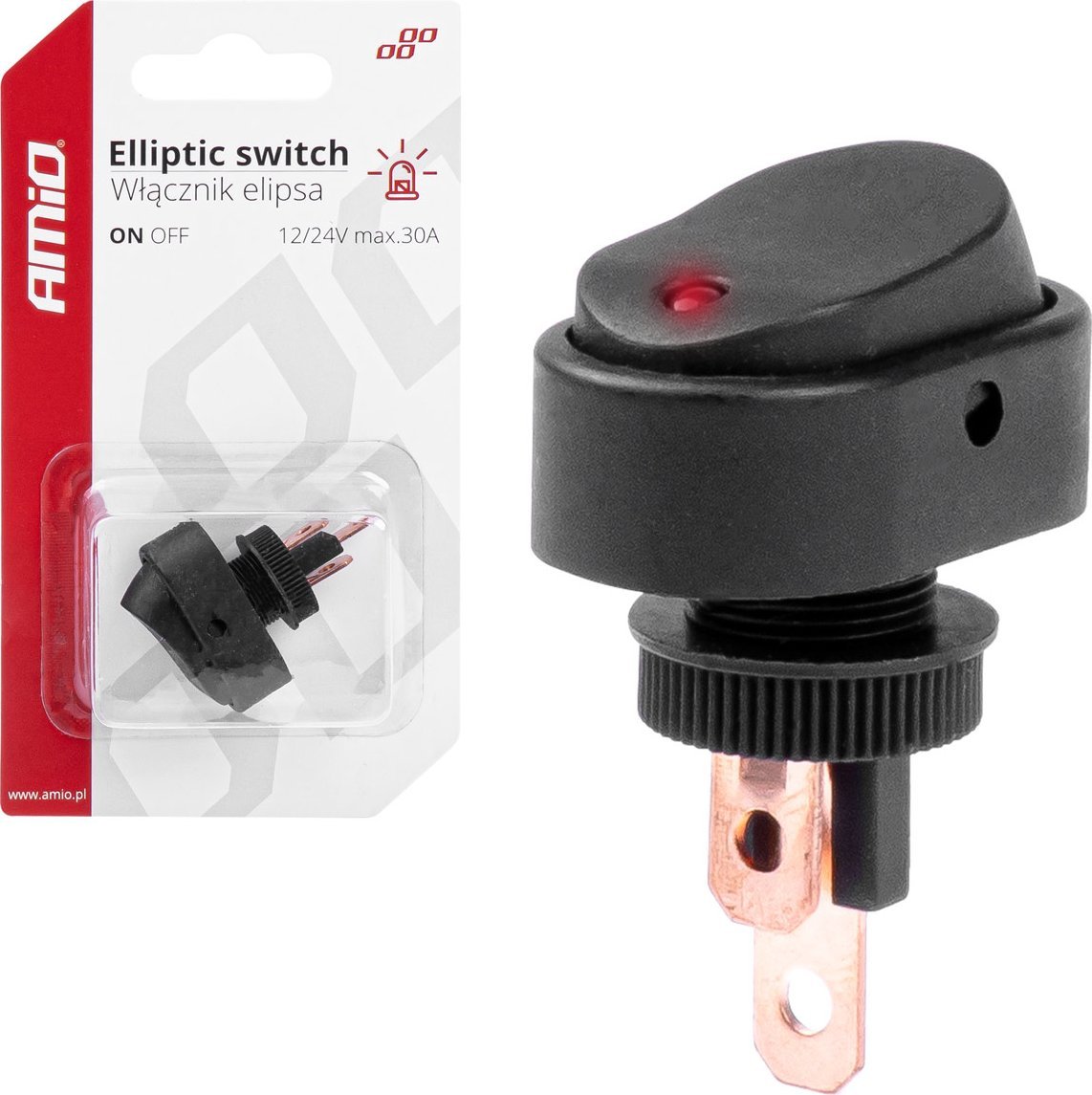 Buton çelës AMiO Switch Button Ellipse, LED i kuq, 12V 24V, i zi