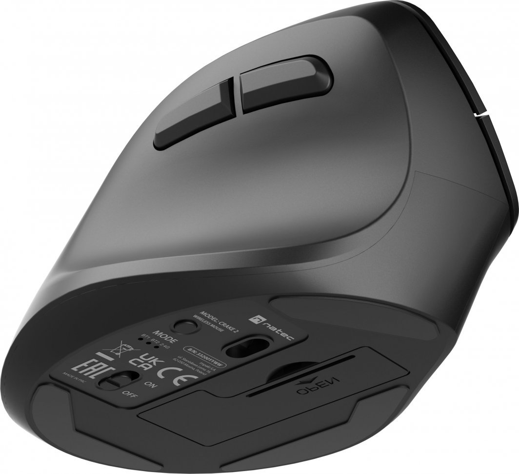 Maus Natec CRAKE, për majtakë, wireless, Bluetooth, USB, i zi