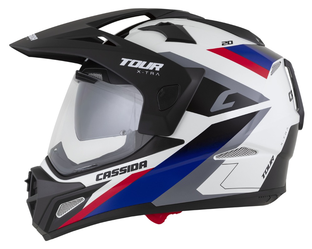 Kaska moto Cassida Tour 2.0 X-tra, Pinlock ready, ECE 22.06, e bardhë blu kuqe zezë mat