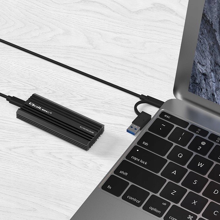 Kuti e jashtme Qoltec NV2270, për SSD M.2 SATA NVMe, USB C, deri 2TB, gri