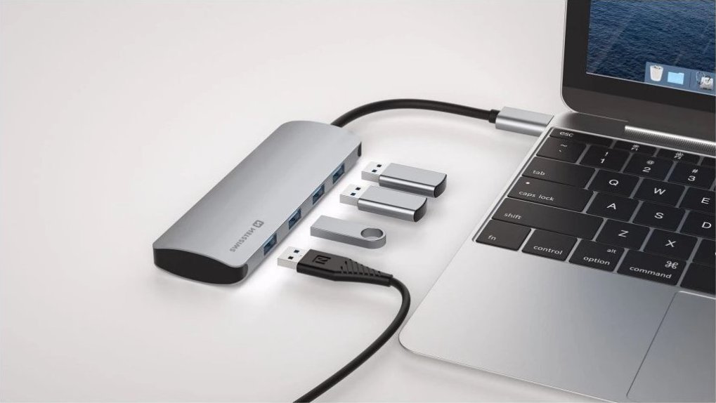 Hub USB C Swissten 8 in 1, HDMI 4K, PD 100W, gri alumini