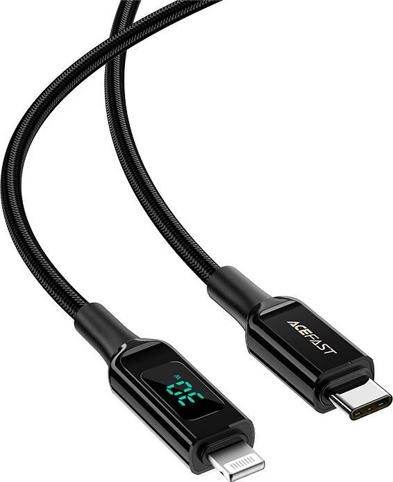Kabllo Acefast USB C në Lightning, 1.2 m, 30W, e zezë
