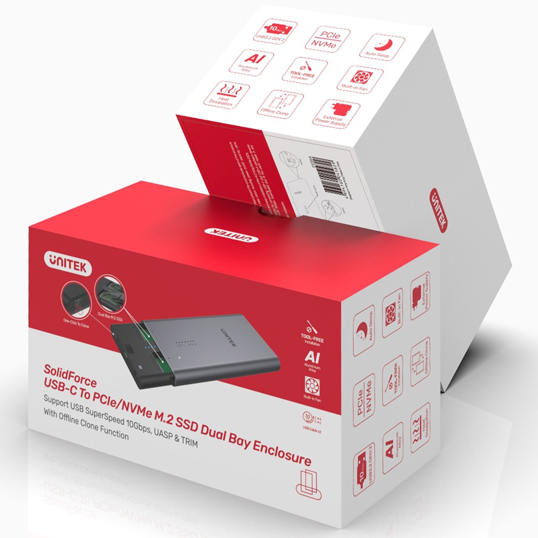 Kuti eksternale SSD Unitek S1206A, USB C 3.2 Gen 2, për M.2 PCIe NVMe, argjendtë
