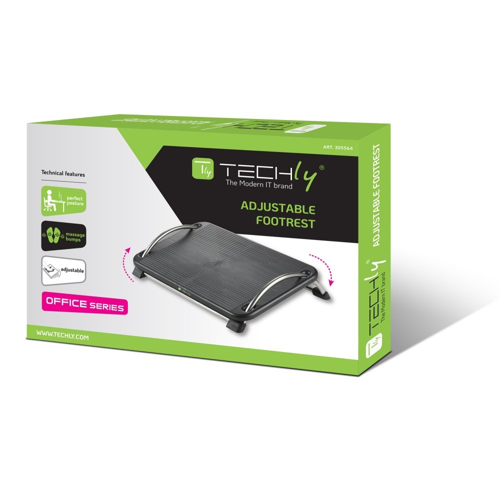 Mbështetëse ergonomike për këmbë Techly 305564, rregullim lartësie dhe këndi, e zezë