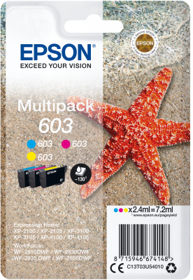Мастило за печатач Epson multipack 3-colours 603, 130 страници, сино/виолетово/жолто