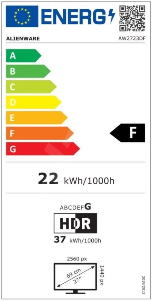 Monitor Dell Alienware AW2723DF, 27", IPS, QHD, 240Hz, 1ms, i bardhë