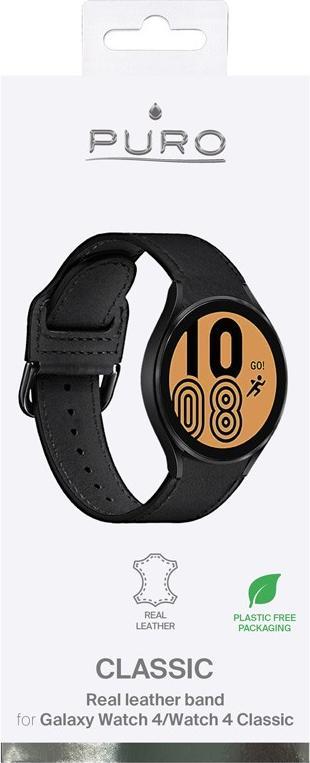 Rrip dore Puro Classic Leather Band për Samsung Galaxy Watch 4 dhe Watch 4 Classic, lëkurë natyrale, i zi 3