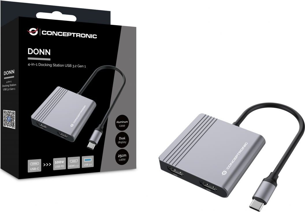 Docking station Conceptronic DONN13G, 2x HDMI, USB 3.2, gri