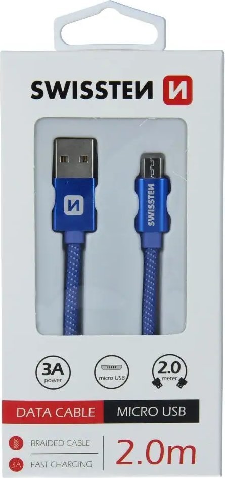 Kabllo USB Swissten Textile, USB në Micro USB, 2m, 3A
