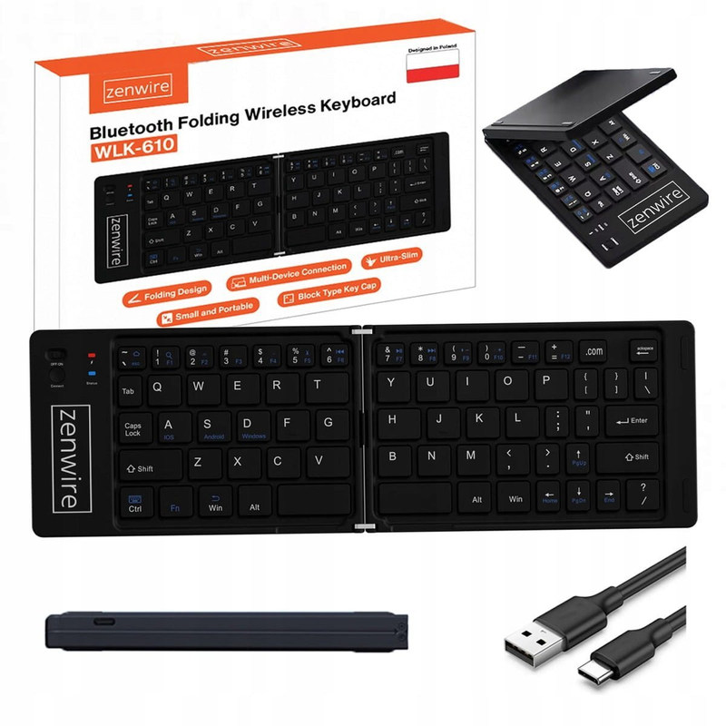 Tastierë palosëse Zenwire WLK-610, mini Bluetooth, USB C, e zezë