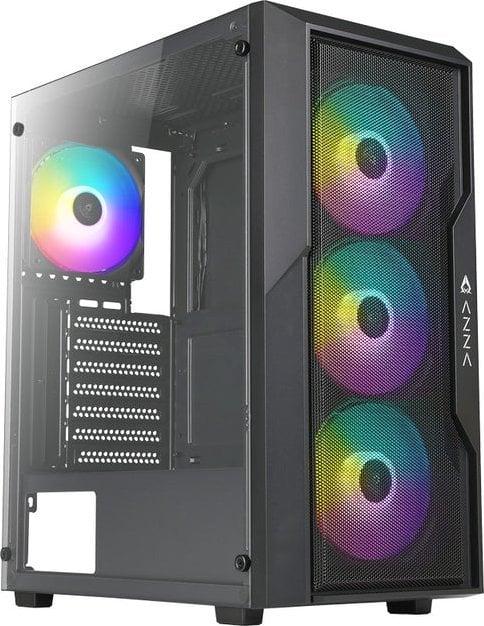 Kutia e kompjuterit AZZA CSAZ-290 Fighter, ATX Mid Tower, panel xhami i temperuar, e zezë