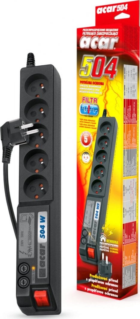Kabllo vazhduese Acar 504W, 5 priza, 3m, e zezë