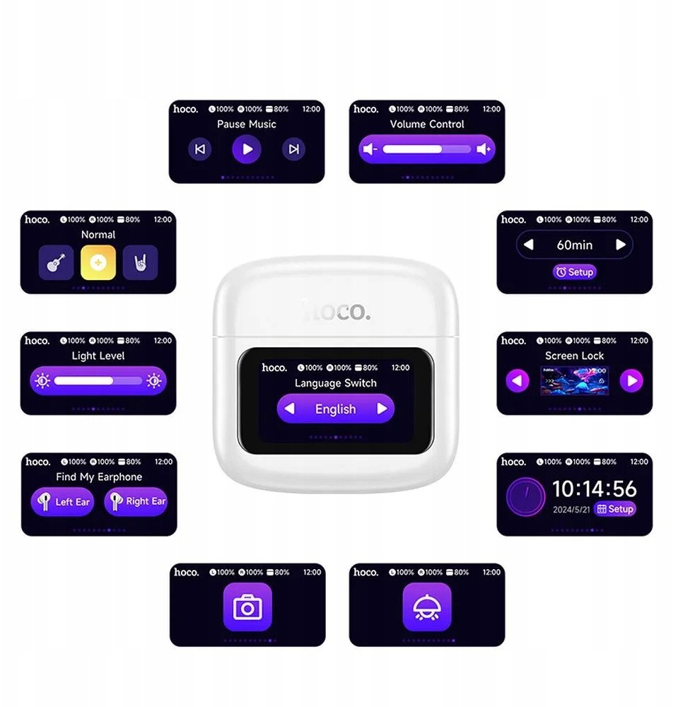 Kufje pa tela Hoco TWS EQ14, Bluetooth 5.3, ekran me prekje, të bardha