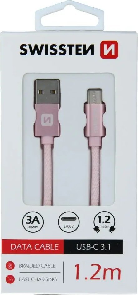 Kabllo karikimi SWISSTEN USB në USB C, 1.2m, e argjendtë
