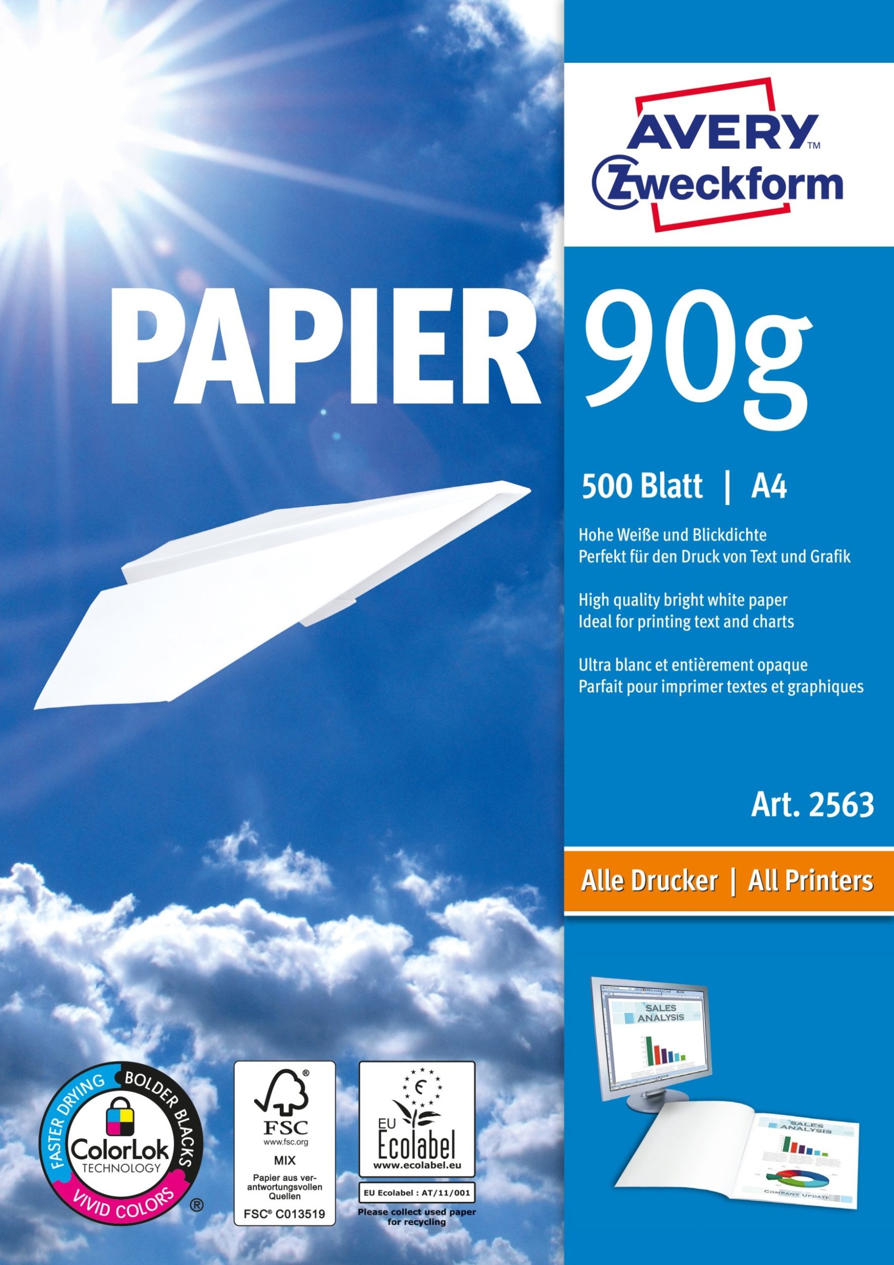 Letër printeri Avery Premium 2563, A4 210 x 297 mm, 90 g/m2, 500 fletë, e bardhë
