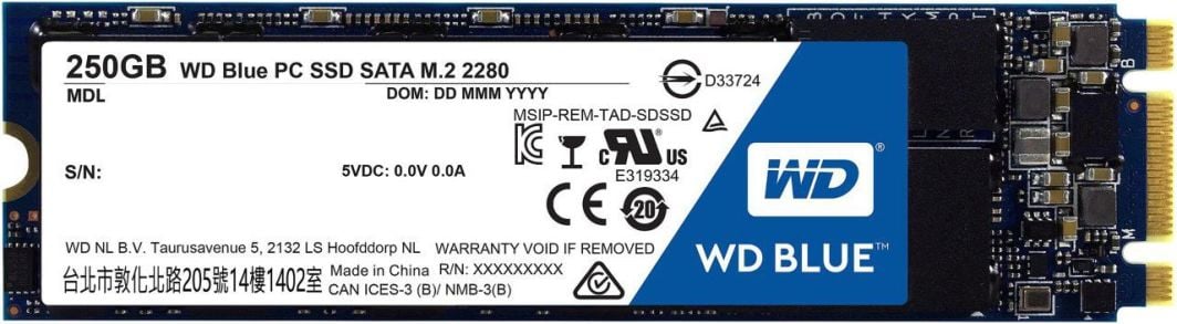 SSD WD Blue	(WDS250G1B0B), 250GB, M.2 2280 SATA III