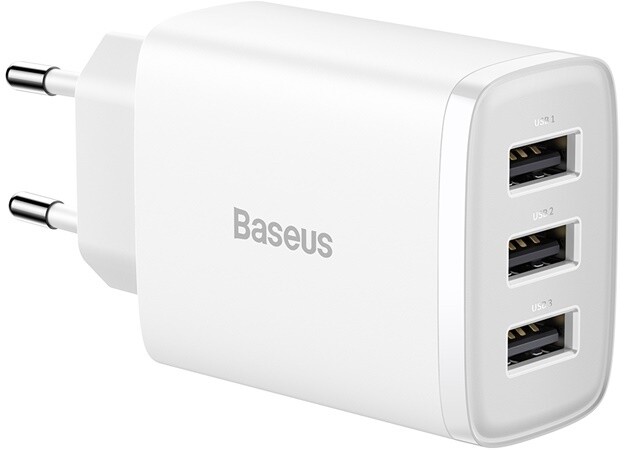 Karikues Baseus, 3xUSB-A, 17W, i bardhë