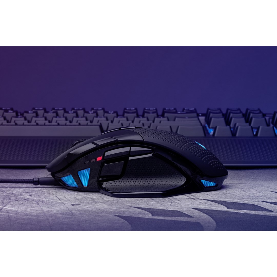 Гејминг глушец Corsair NIGHTSWORD RGB, со кабел, 18000 DPI, црн