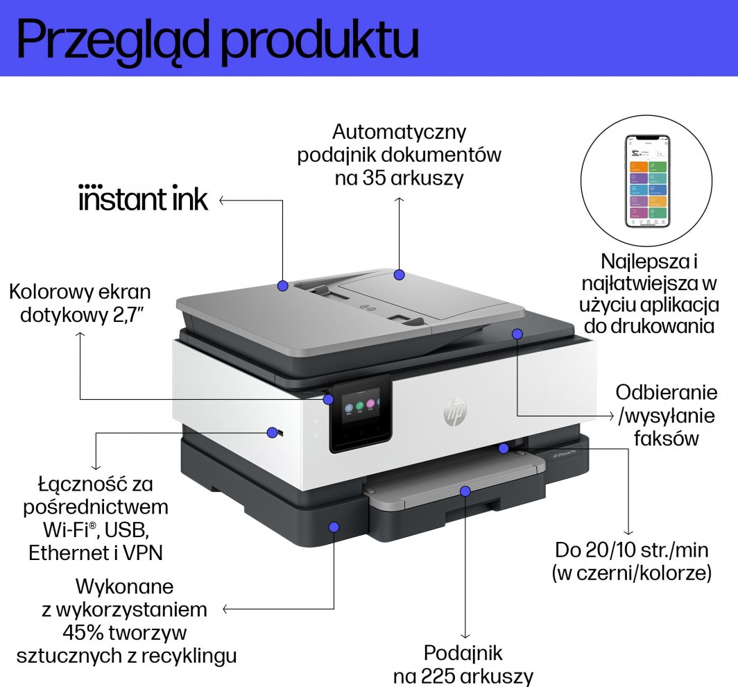 Printer HP OfficeJet Pro 8132e All-in-One, i bardhë / i hirtë