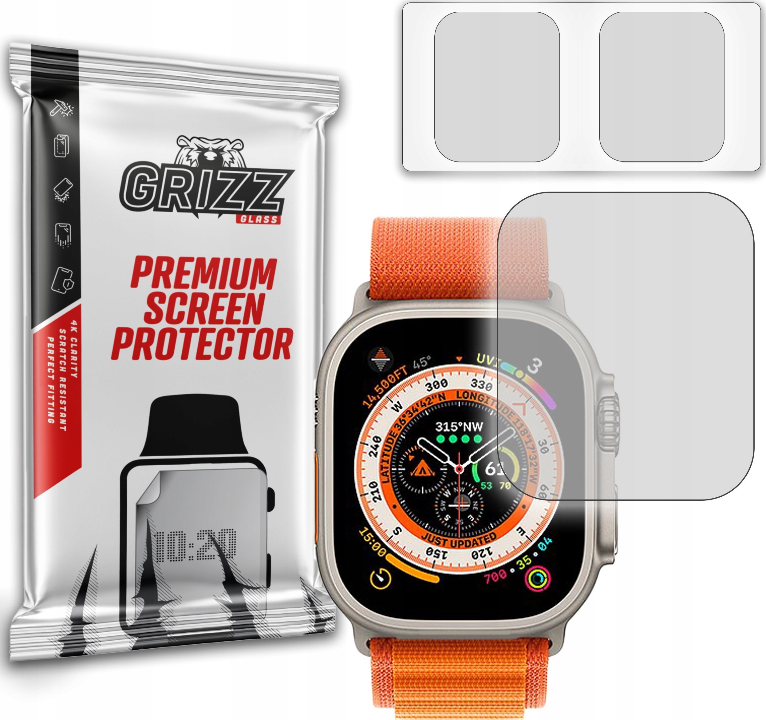 Film mbrojtës mat GrizzGlass për Apple Watch Ultra, paketim 2 copë, transparent