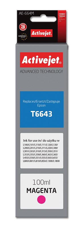 Ngjyrë për printer Activejet AE-664M (zëvendësim për Epson T6643), 100 ml, vjollcë