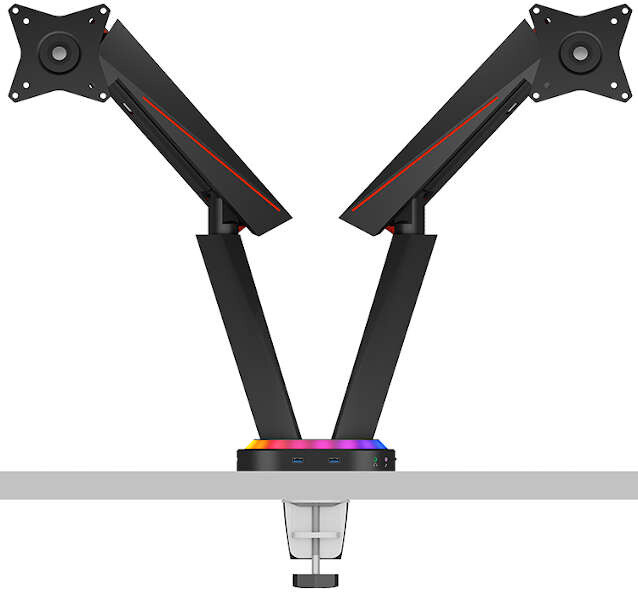 Држач ICY BOX IB-MSG304BL-T за 2 монитори, RGB, USB центар