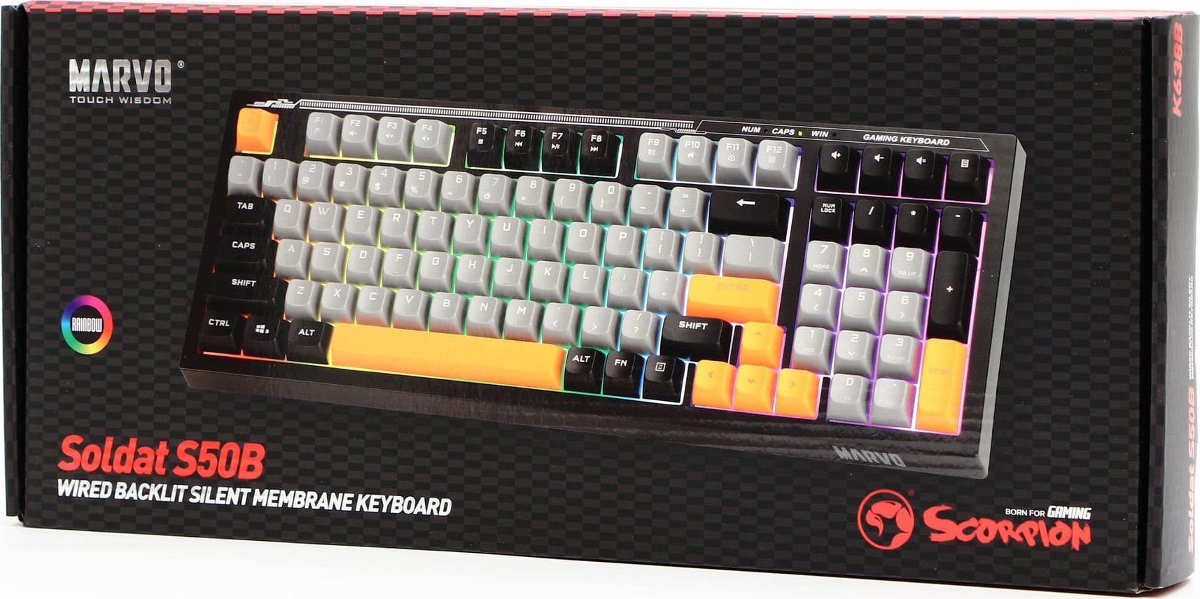 Tastierë gaming Marvo K638B, USB, ndriçim rainbow, e zezë