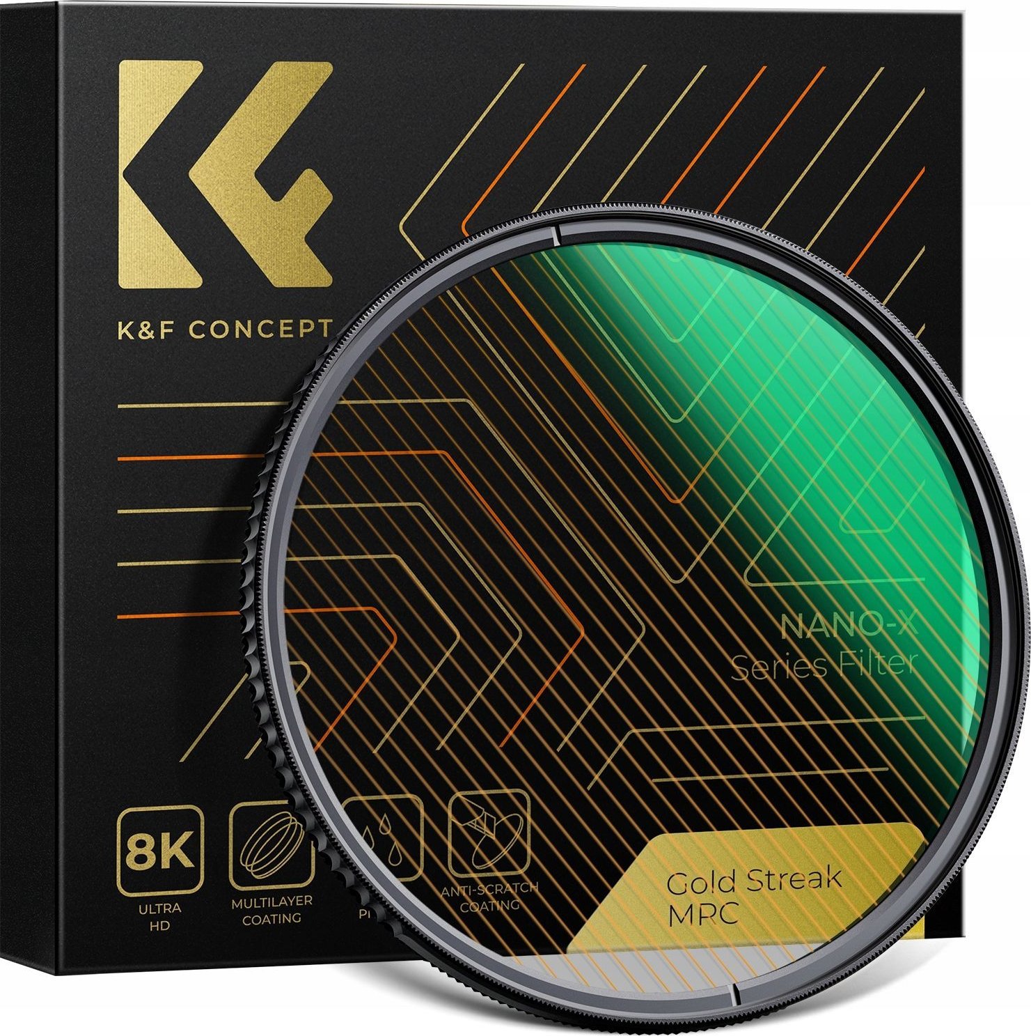 Filtër fotografik K&amp;F Concept NANO-X MRC GOLD Streak Anamorphic, 55mm, flares të arta
