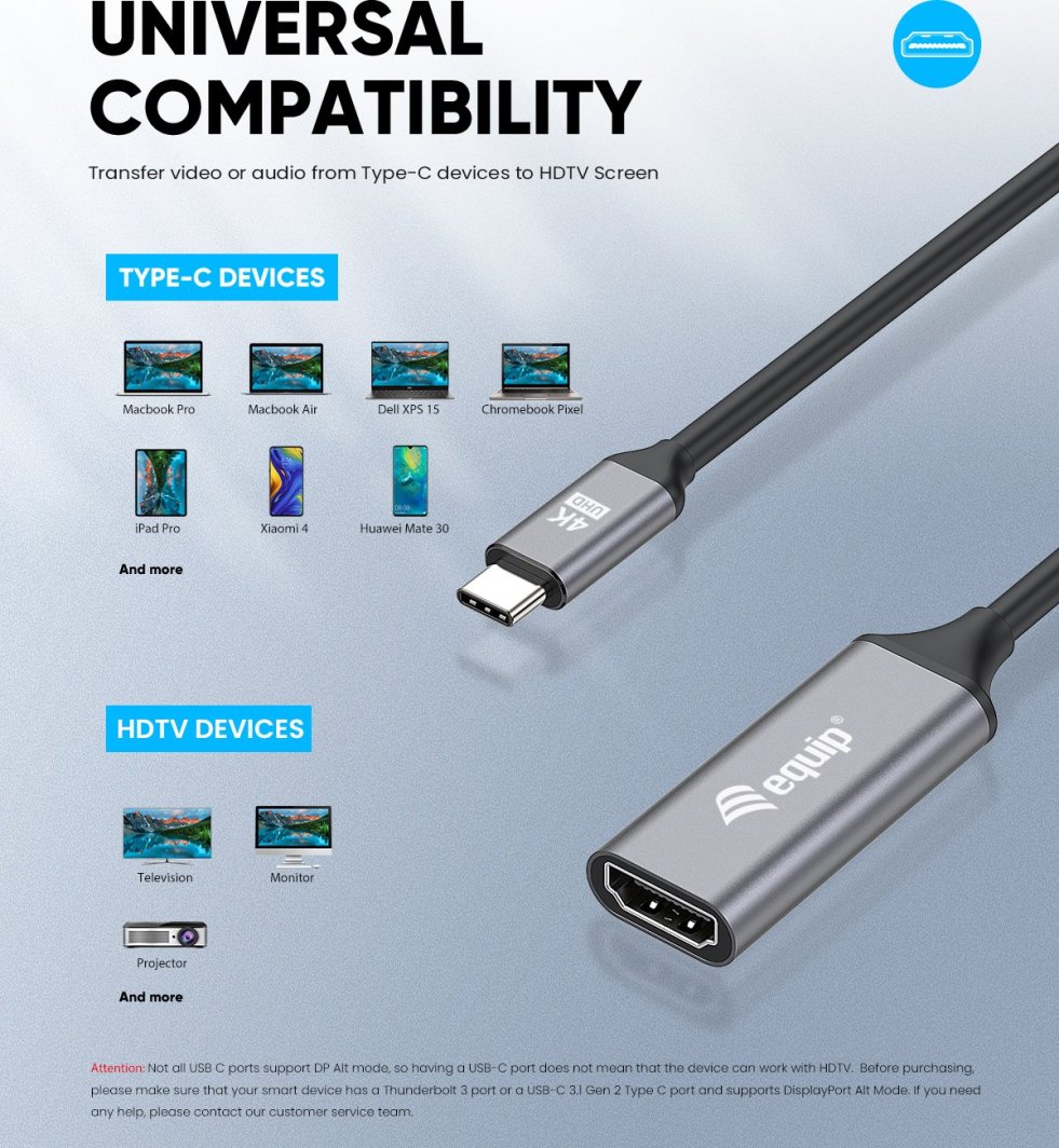 Adapter USB C në HDMI Equip, 4K 60Hz, i bardhë