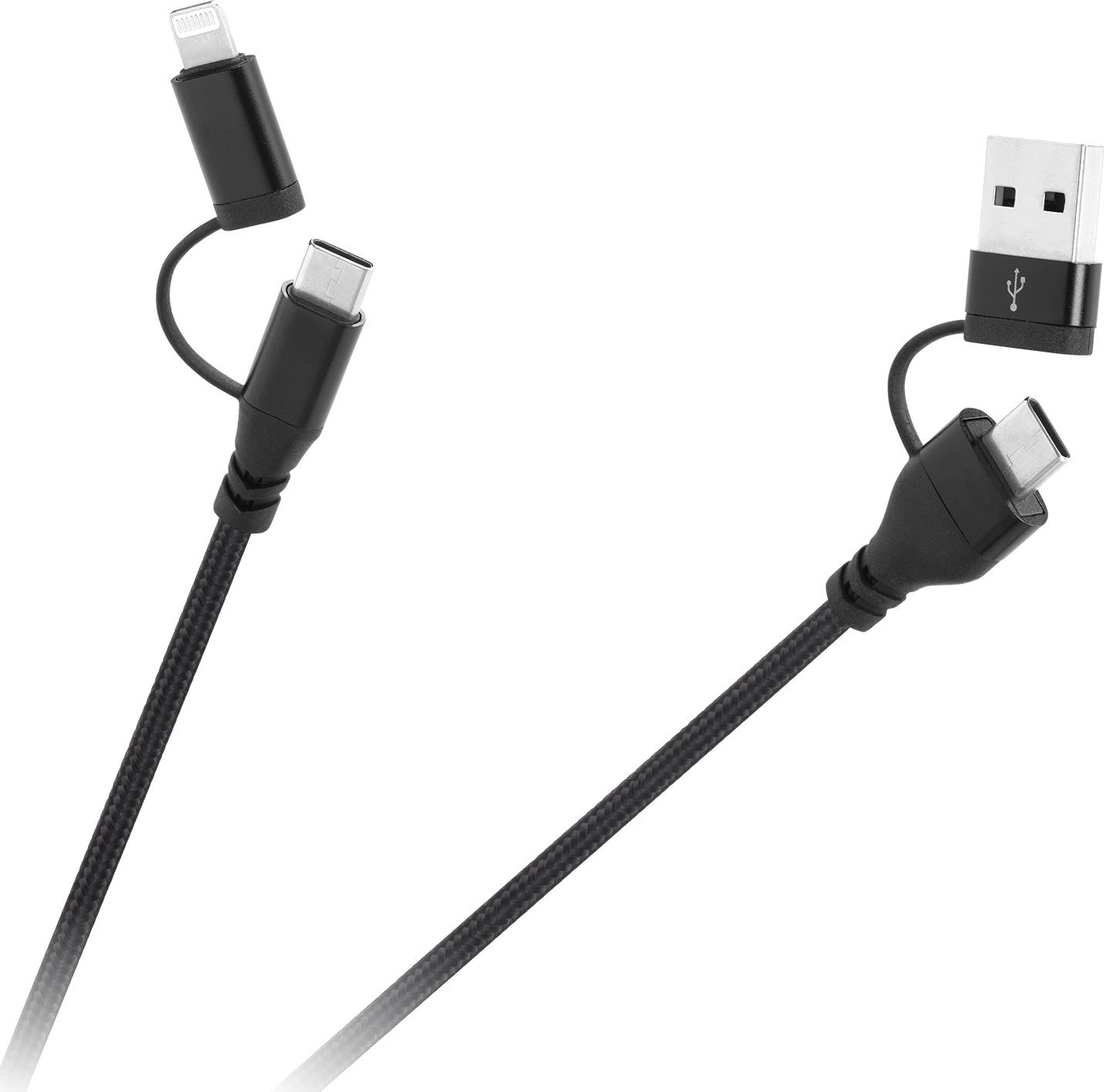 Kabllo karikimi CABLETECH KPO3943, USB A USB C në Lightning Micro USB USB C, 1m, e zezë