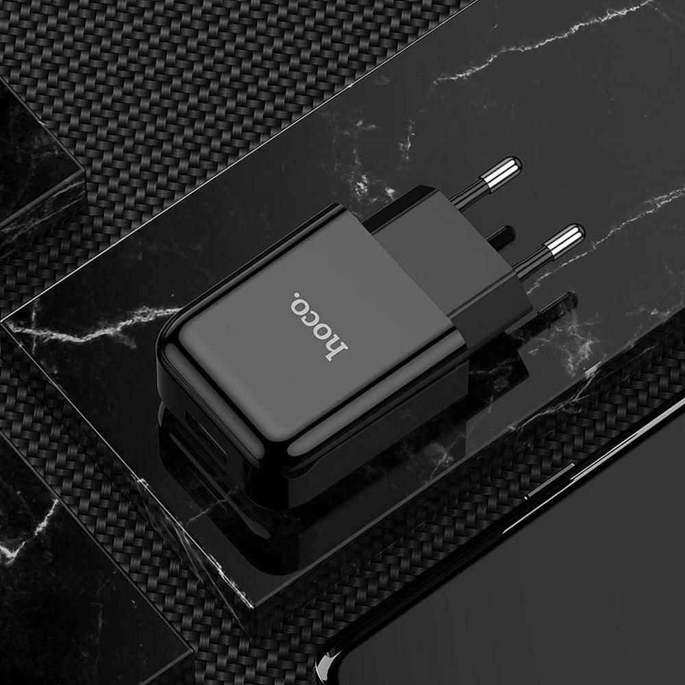 Karikues rrjeti Hoco N2, 1x USB-A 5V 2A, me kabllo USB-C 1m, i bardhë