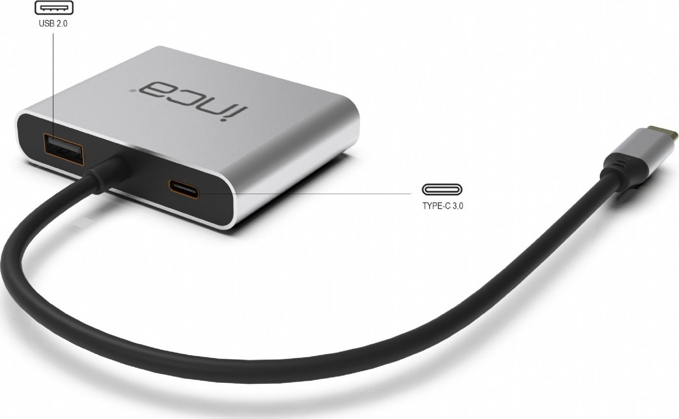 Adapter USB C Inca ITPC-4, 2x HDMI 4K 30Hz, USB A, USB C, gri