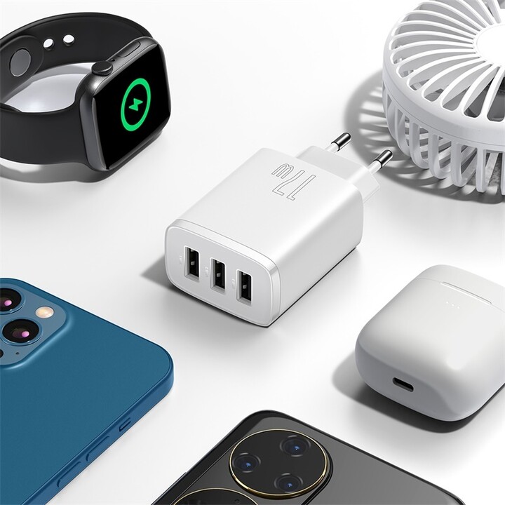 Karikues Baseus, 3xUSB-A, 17W, i bardhë