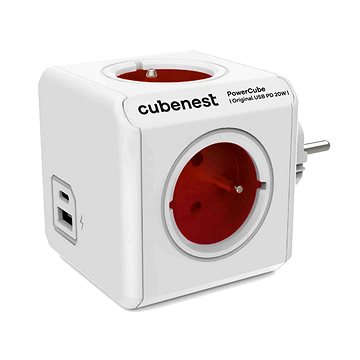 Множинска приклучница Cubenest Powercube Original, 4x приклучница, USB A+C PD 20W, бела и црвена