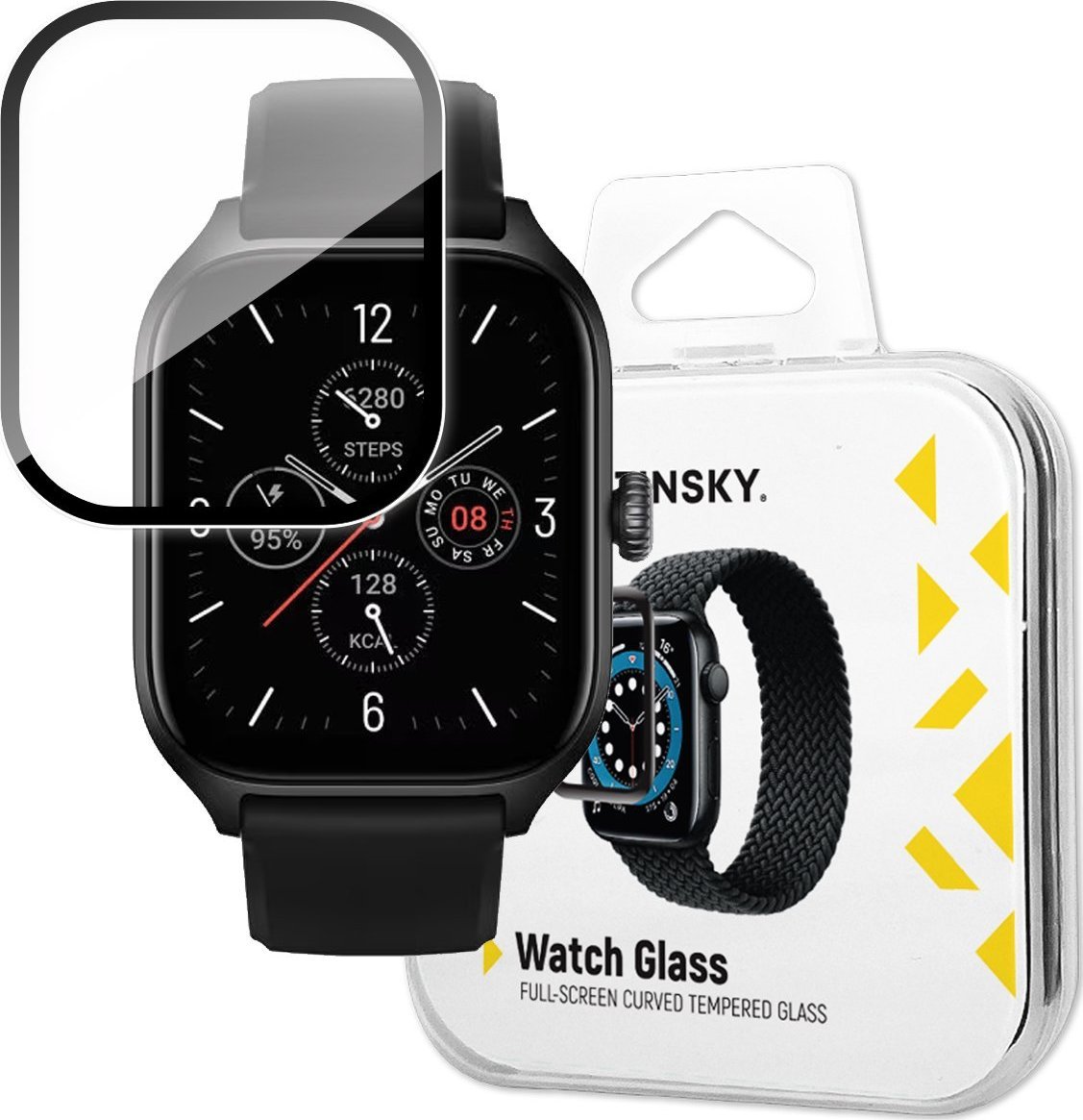 Xham mbrojtës Wozinsky Full Glue për Xiaomi Amazfit GTS 4, 9H, kornizë e zezë