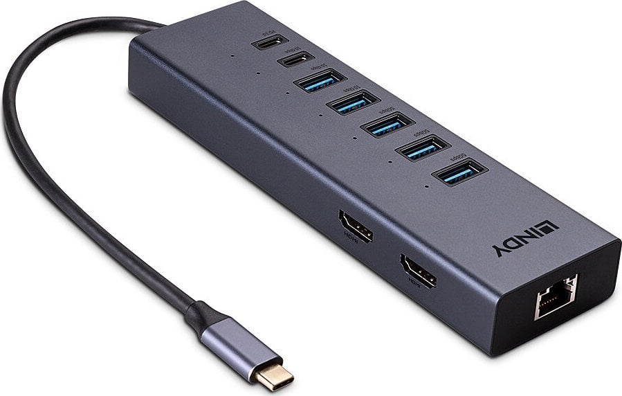 Докинг станица Lindy USB C 43373, USB 3.2 Gen 2, 8K, сива