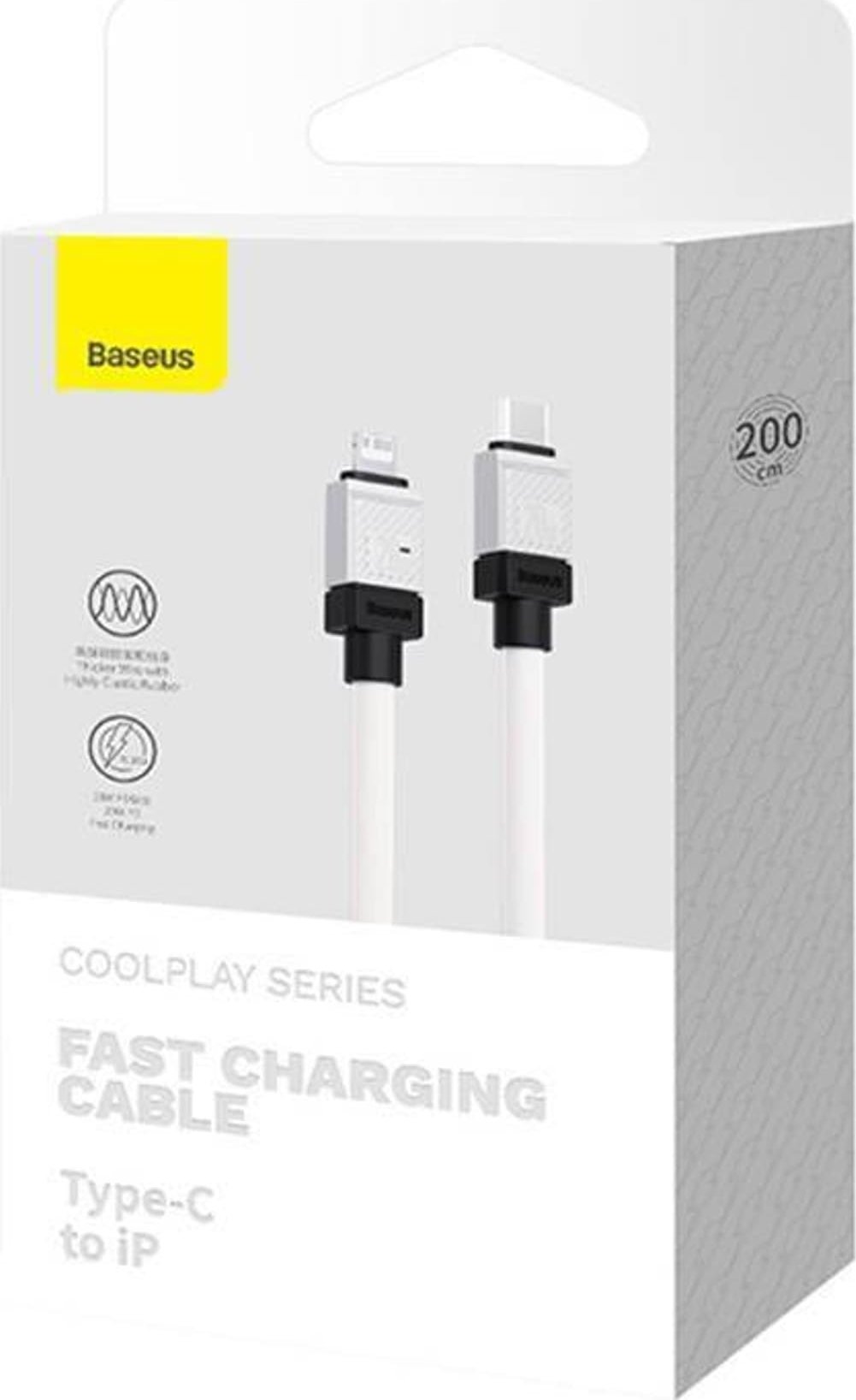 Kабел за полнење Baseus CoolPlay, USB C во Lightning, 20W, 2m, бел