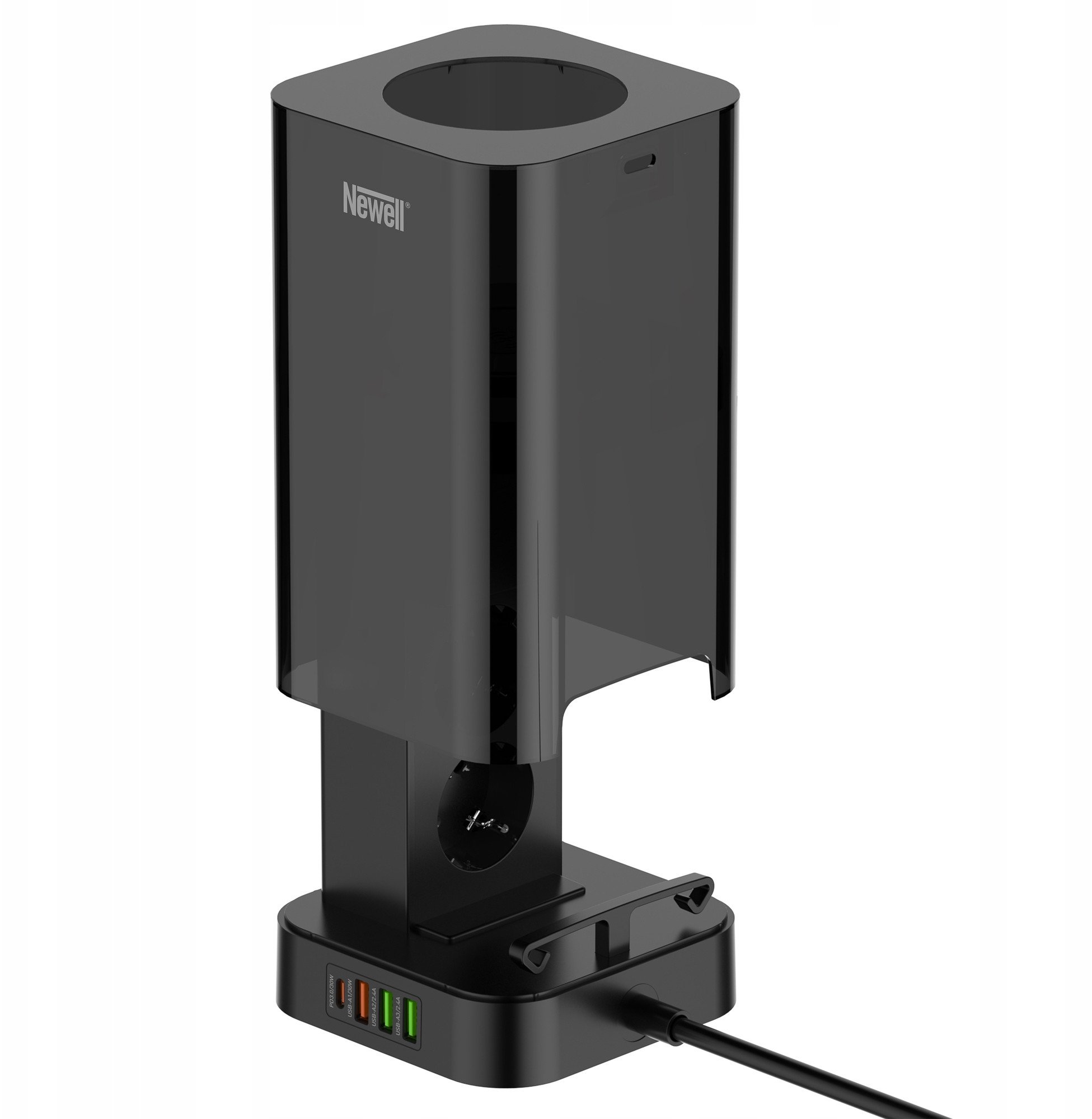 Stacion energjie Newell GaN Power Cube 8 in 1, 4 priza, USB A USB C dhe karikues wireless 15W, i zi