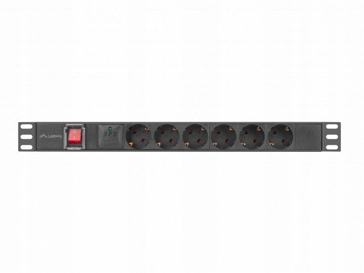 Листела за електрична енергија Lanberg 6x Schuko, 19", 2 m, влез C14, црна