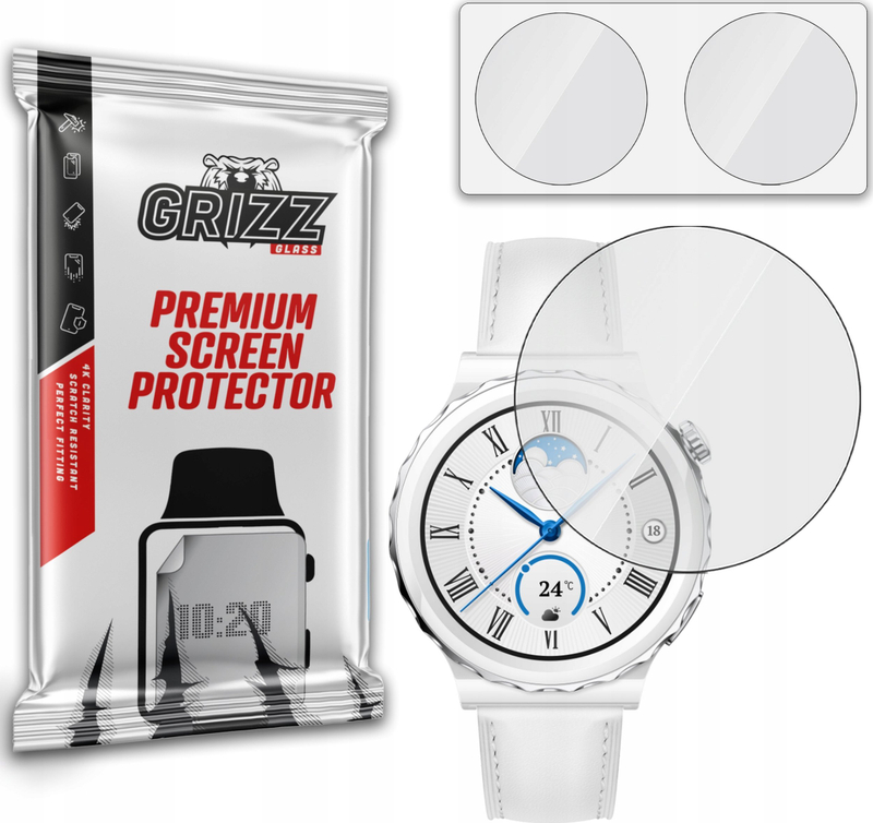 Mbrojtës ekrani GrizzGlass Hybrid Glass për Huawei Watch GT 3 Pro 43mm, xham hibrid, transparent