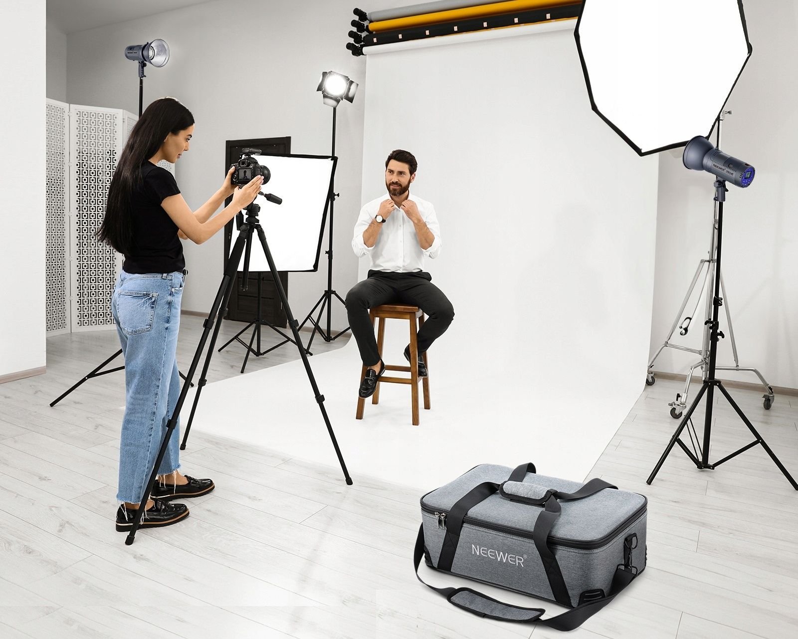 Çantë fotografike NEEWER Lamp Vision 4 ML300 CB60 PB5, për pajisje ndriçimi studio, gri e zezë